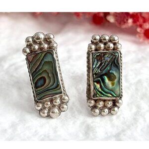 Taxco, Mexico Abalone Inlaid Handmade Sterling Silver 925 Screw Back Earrings